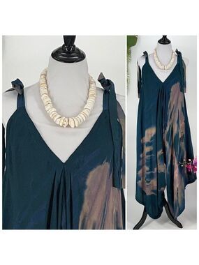 Pōʻalima Romper  Green/Teal/Blue/Gray/Coral V Neck Shoulder TIe Wide Leg Romper